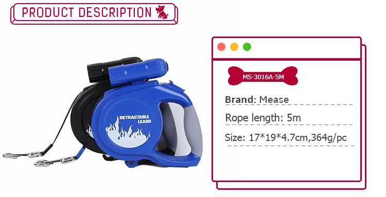 Custom Color Nylon dogs accessories in china, Retractable Dogs 5M 16.5FT Automatic custom Outdoor LED big dog leash