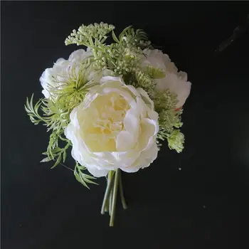 12 H 65 D Blanc Pur Bouquet De Pivoine Avec Fougère Arrangement De Fleurs Artificielles Bouquet Pour Mariage Buy Bouquet Artificielbouquet De