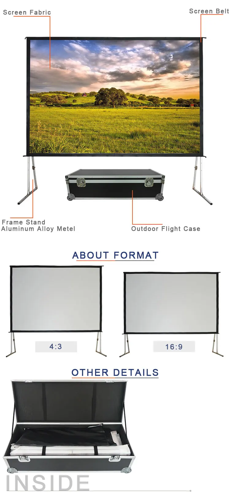 Bnt Large 300 Inch Fast Fold Type Projector Screen With Quick Folding