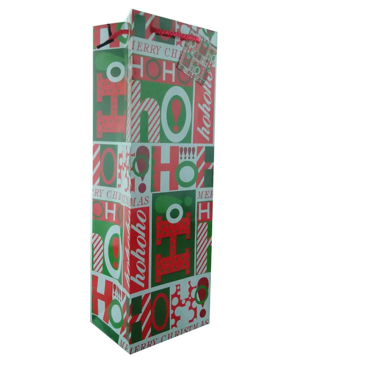Recyclable Personalized Design Christmas Paper Wine Bag, Paper Gift Packaging Tote Bags