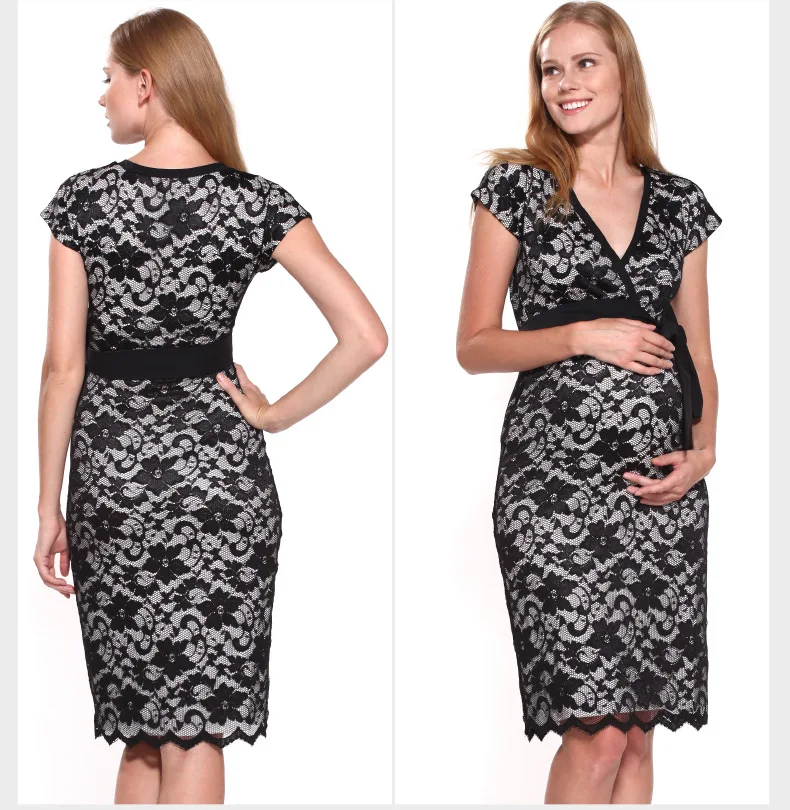 Spring Summer New Pregnant Woman Maternity Dress Clothing Clothes Temperament Full Lace Rotator Cuff Big Yards