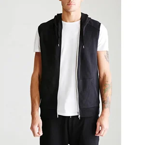 Men customized gym fit plain black sleeveless zipper hoodie Men customized gym fit plain black sleeveless zipper hoodie