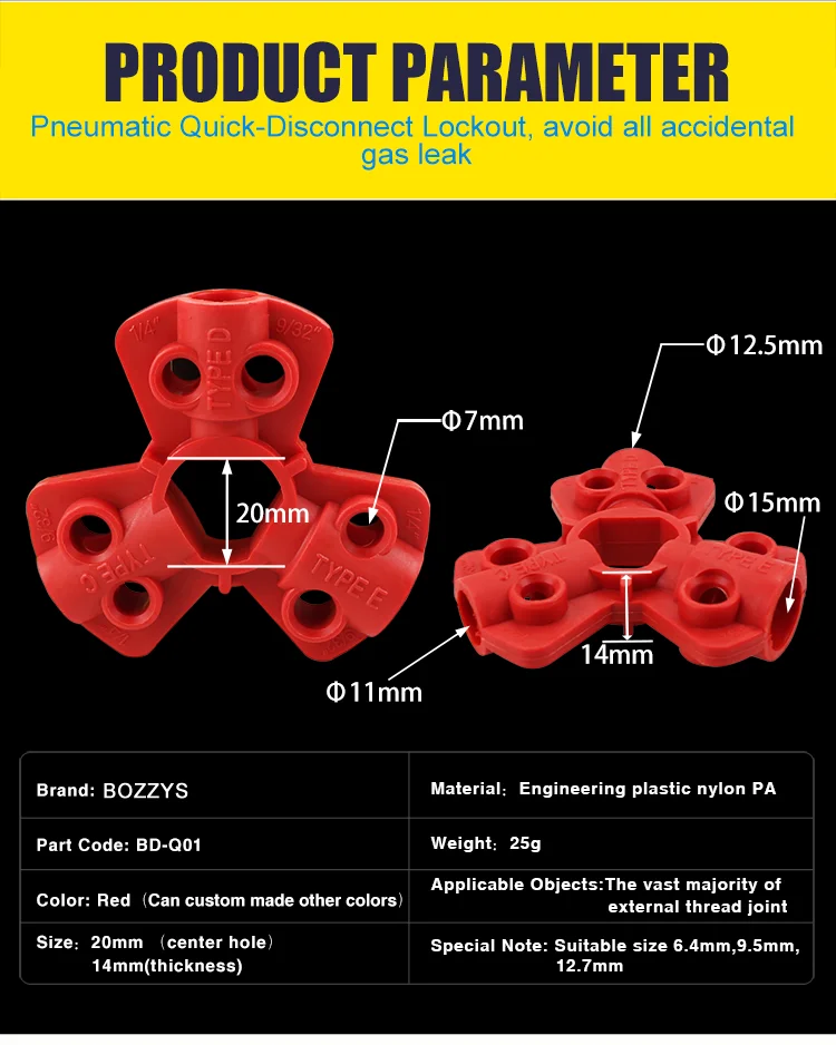 BOSHI Oem Acceptable Red Pneumatic Quick Disconnect Lockouts