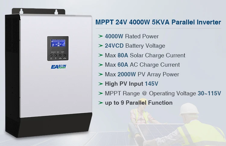 Solar Inverter 4000w 24v 5kva 80a Mppt Parallel Inverter 220v Pure Sine ...