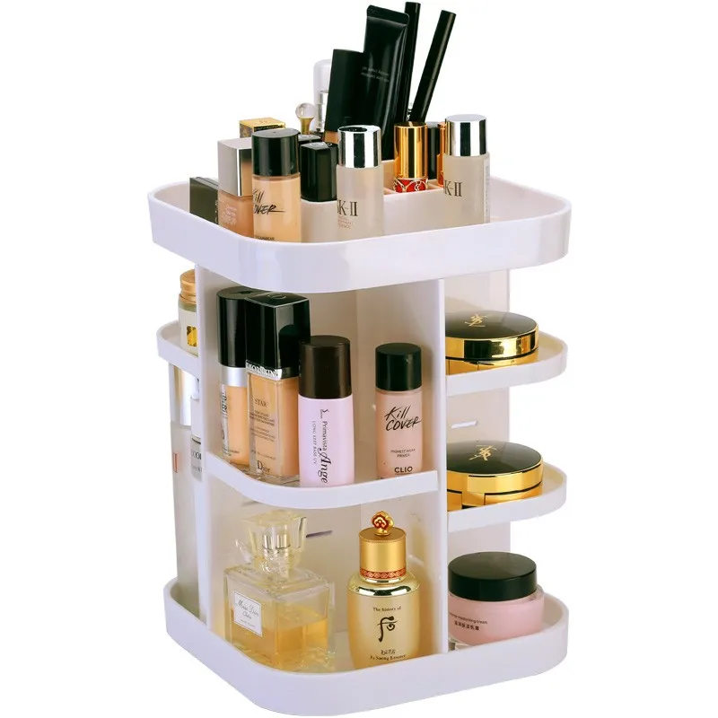 Women Black Large 3 Tier Cosmetic Storage 360 Degree Rotating Makeup ...