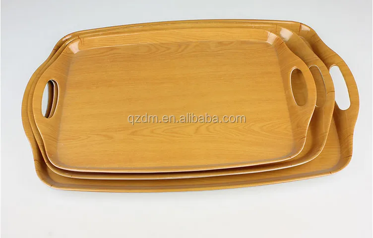 Wood grain Print Plastic tray sets with two handle