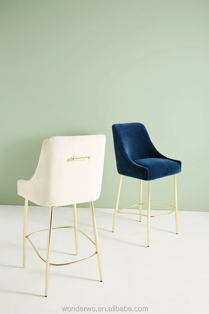 Velvet Elowen Bar Stool Polished Brass Legs Vintage Italian Classic Bar