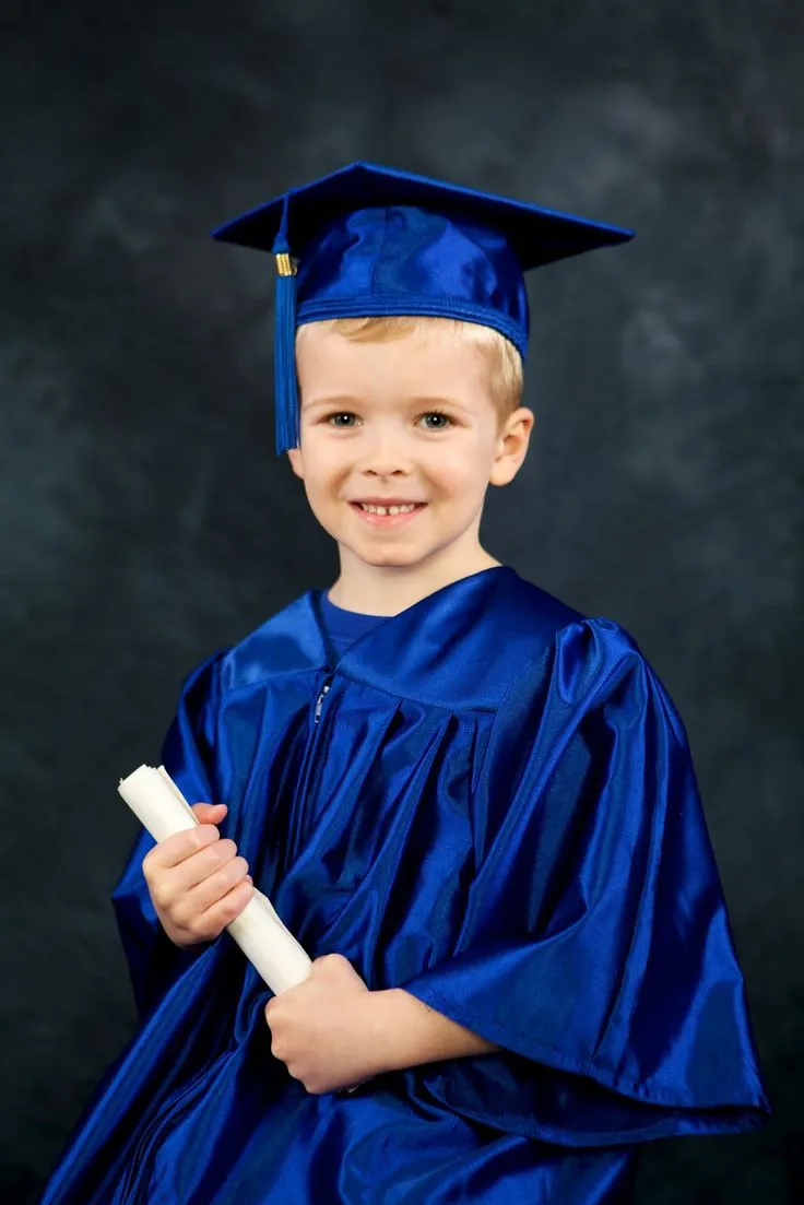 Wholesale Shiny Blue Kindergarten Children Graduation Gowns And Caps