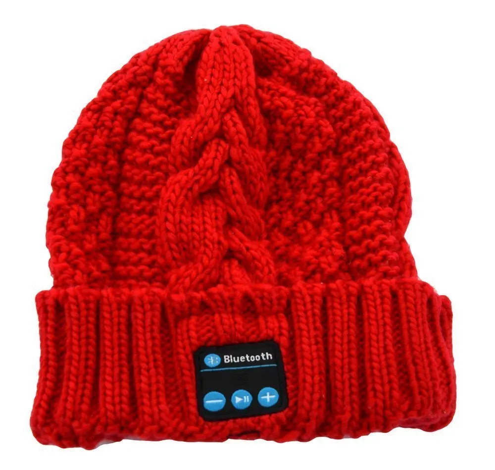 BearsFire Wireless Bluetooth Music Hat Knitted Winter Hat Magic Hat Headphone Headset Earphones MP3 Speaker Music Player Hands-free Hat Women/Men Winter and Spring Warm Hats Beanie Hat (Red)