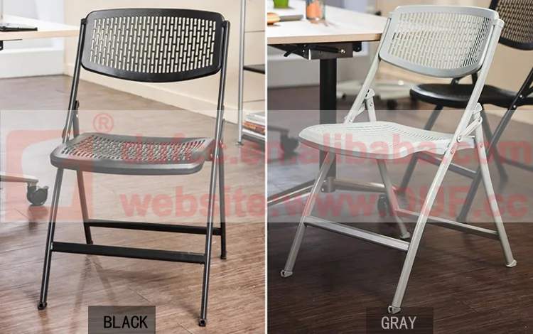 Cheap Metal Folding Chairs Gray White Economic Plastic Chairs Portable Armless Chair with Hole