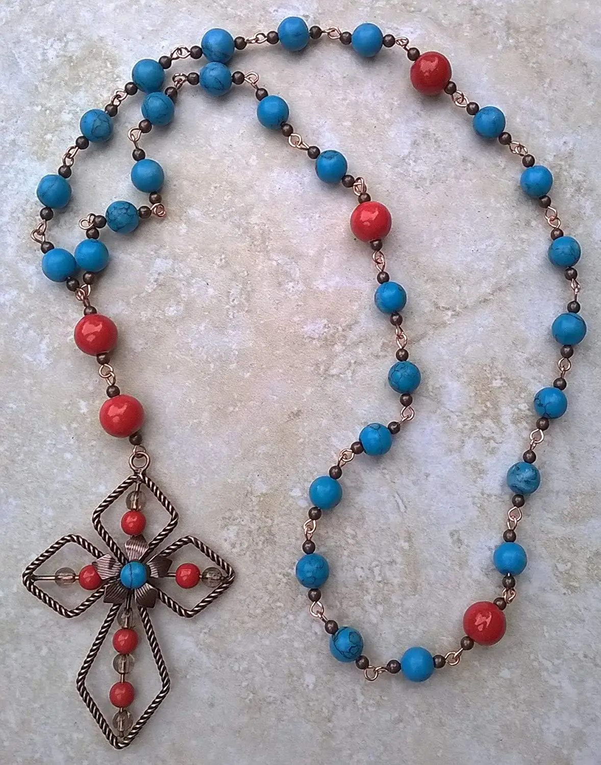 Anglican Prayer Beads in Red, Copper, and Turquoise