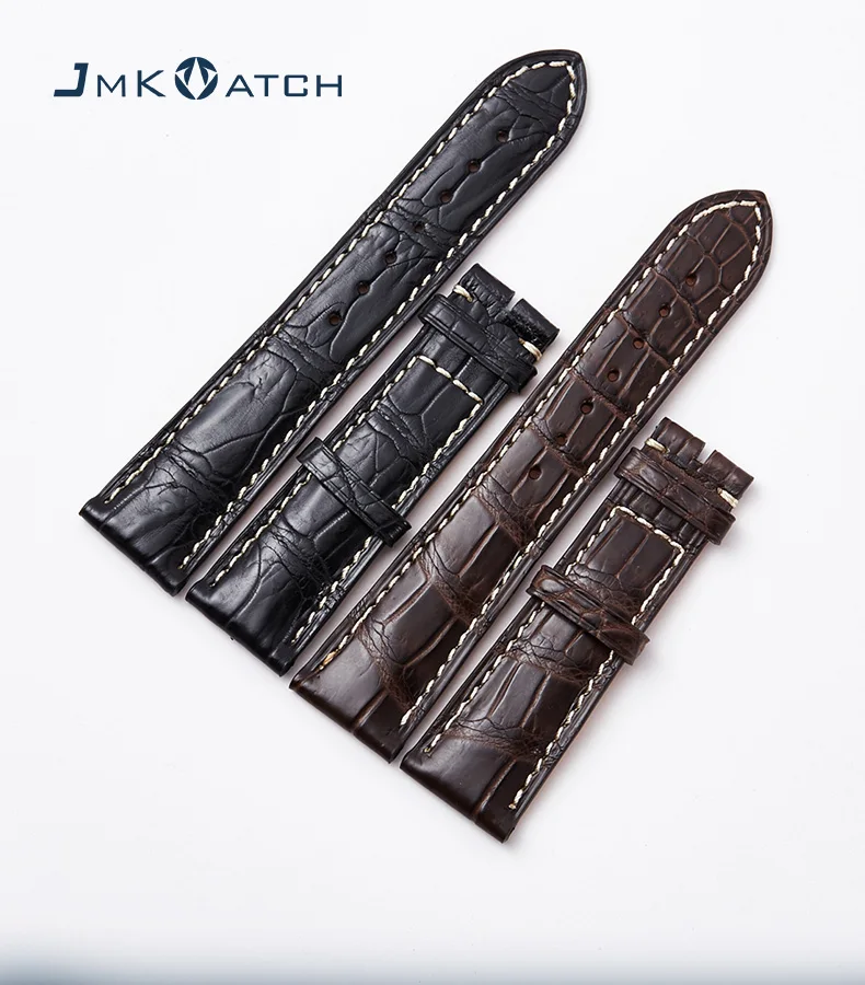 Handmade white line crocodile leather watch strap bands