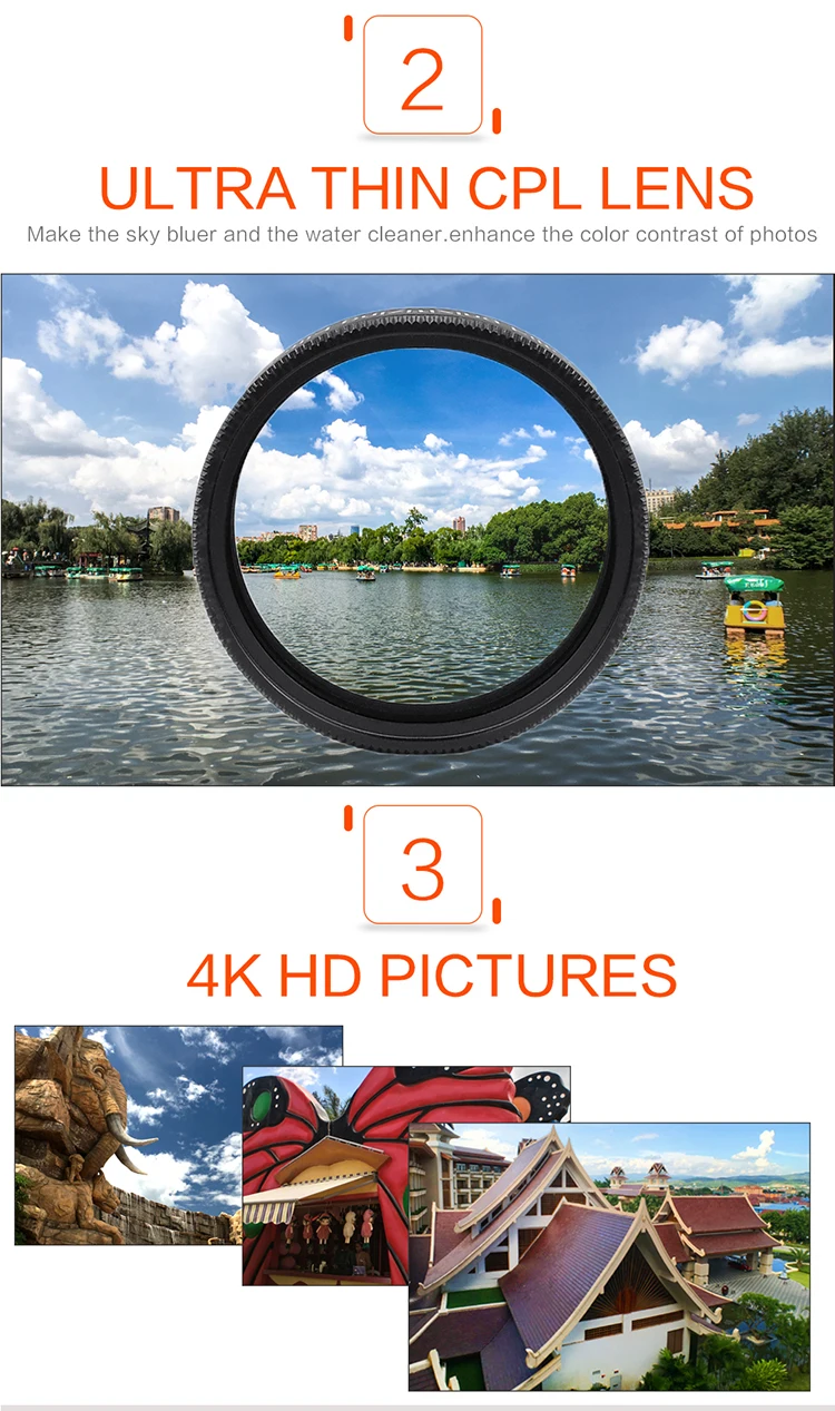 ULTRA THIN CPL LENS/4K HD PICTURES