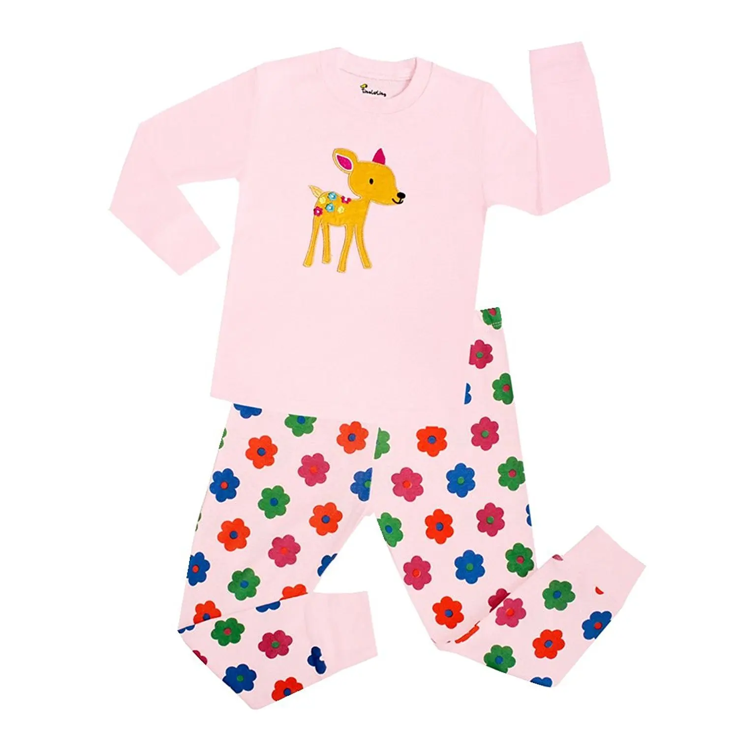 Girls Pajamas Sika Deer Children Pjs Kids Rib Long Sleeves Cotton Clothes Set