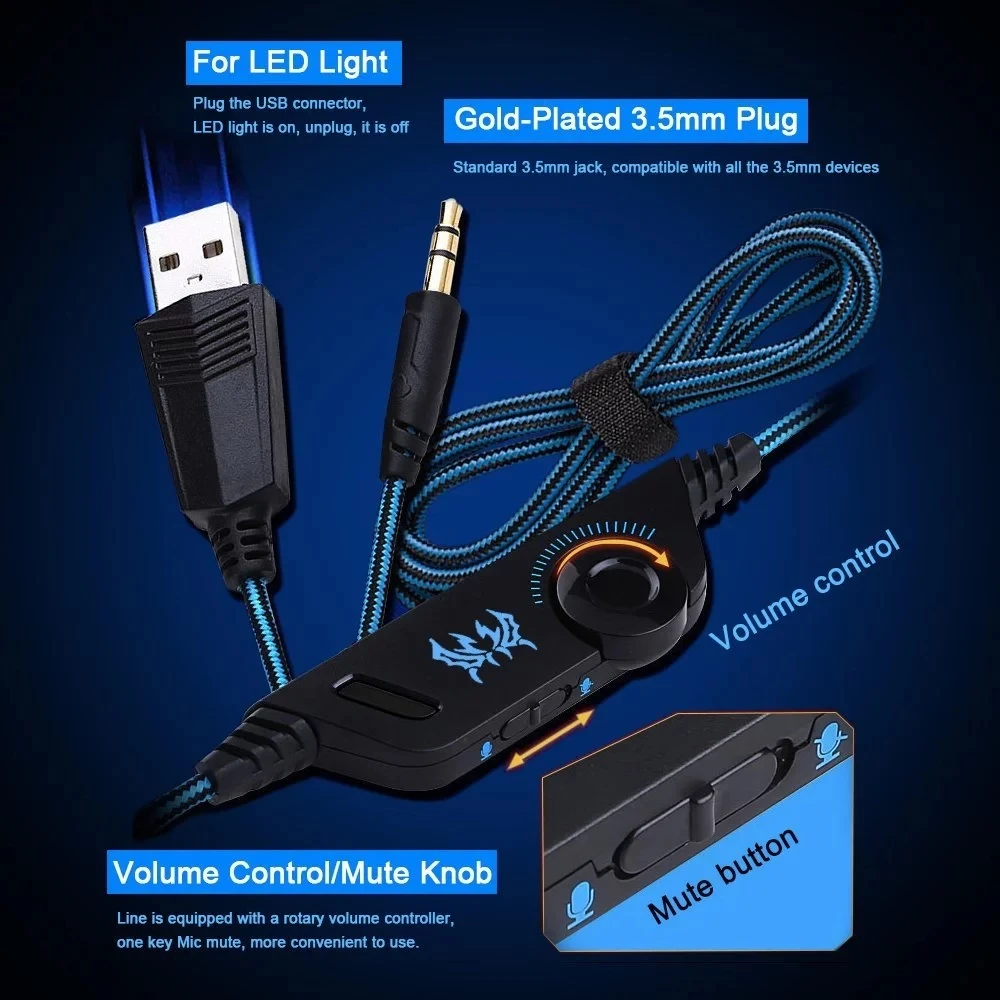 Factory Computer Stereo Gaming Headphones Kotion EACH G2000 With Mic LED Light Earphone Over Ear Wired Headset For PC Game - ANKUX.COM