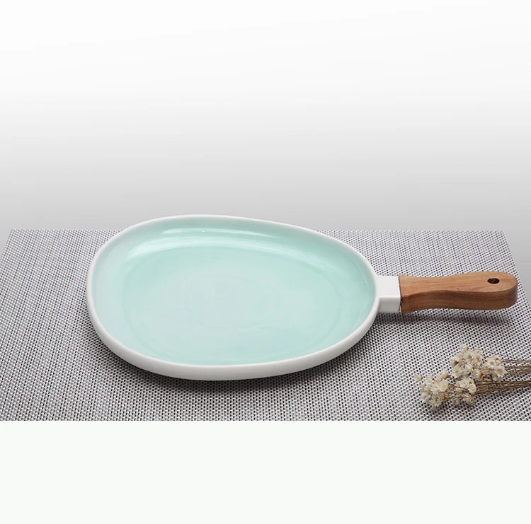 P&T Royal Ware Porcelain oval dinner plates green ceramic dinner oval plate dish for hotel