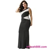 Long black & white sleeveless evening dress for fat women