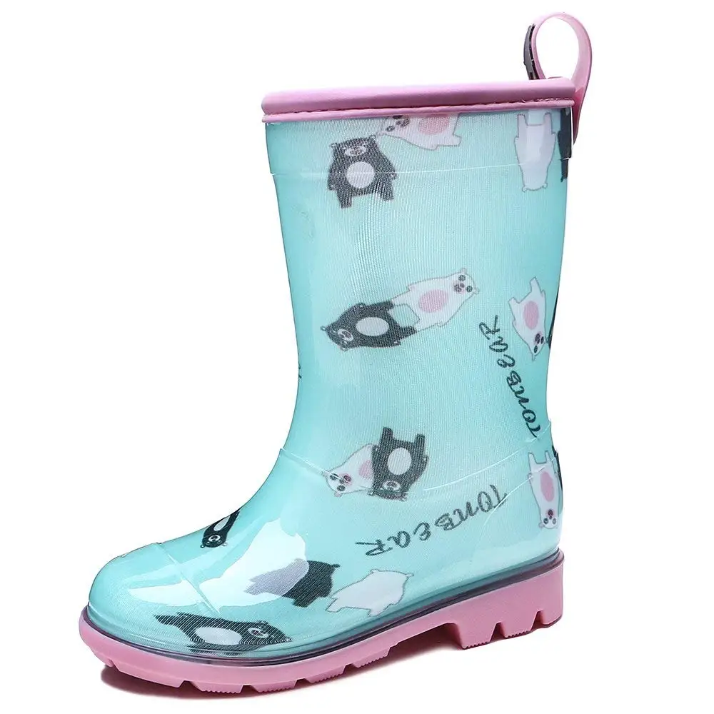 Foxfire Little Boys Green Camping Print Pull On Handle Rain Boots 5-10 Toddler