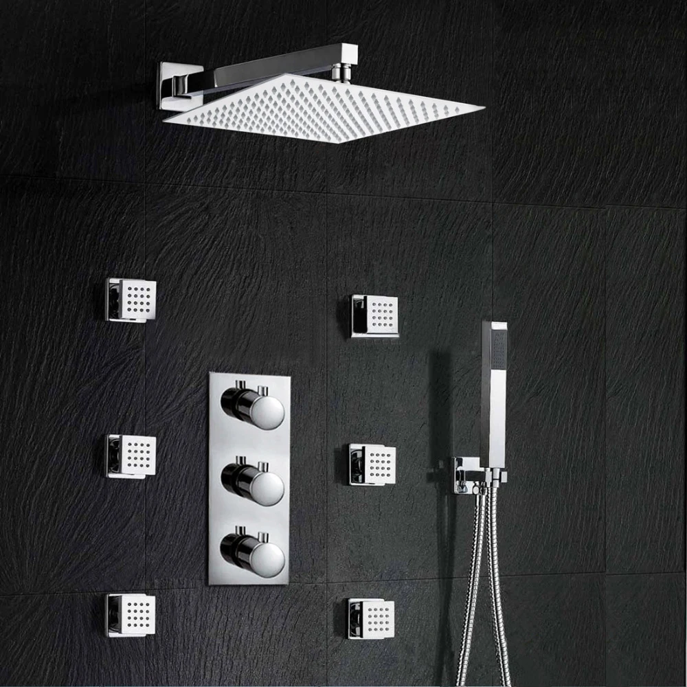 6 Body Jets Square Thermostatic Shower Set With Head Shower And Hand Shower Buy Wall Shower