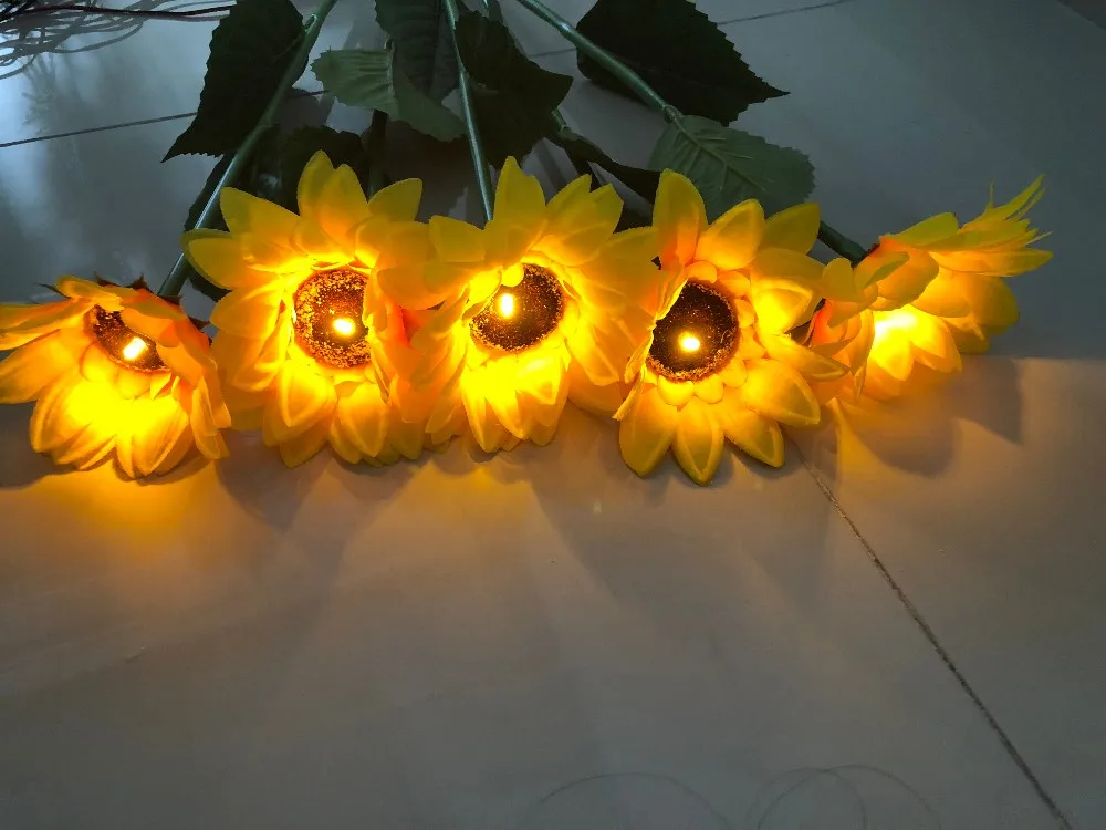 High Quality 12v Golden Color Artificial Silk Flower Sunflower Lights