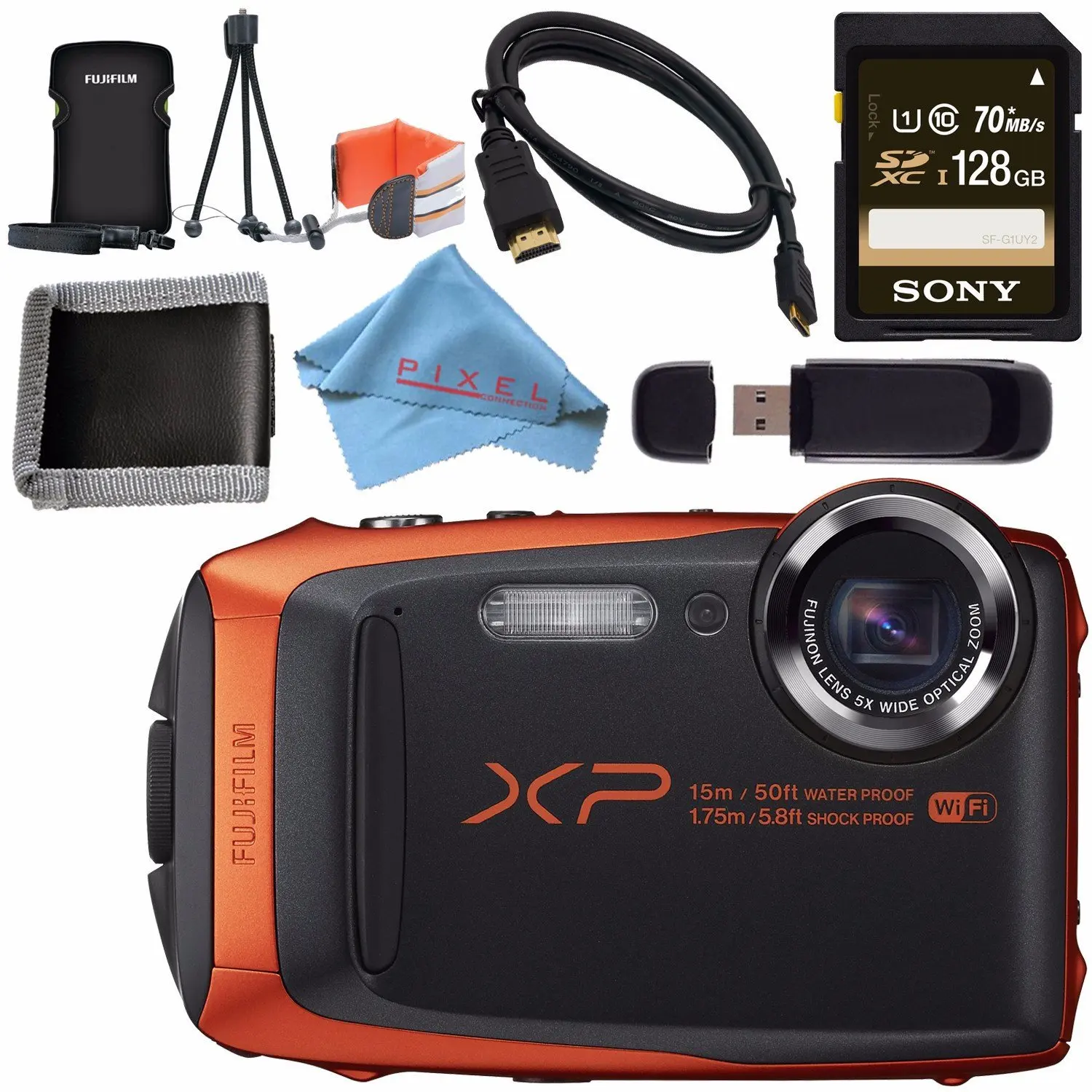 Get Quotations · Fujifilm FinePix XP90 Digital Camera (Orange) 16500337 +  Sony 128GB SDXC Card + Fujifilm