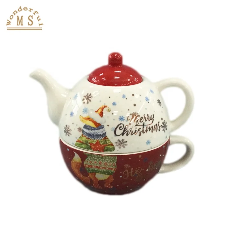 China Porcelain Tea Pot with Cup Set,Ceramic Kitchen Salt and Sugar Jars for christmas, Teatime Dinner Dish and Bowl with Spoon,