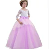 High quality free shipping purple chirdren's cloth backless with lace bowknot half sleeves kid's wedding dress bridal gown