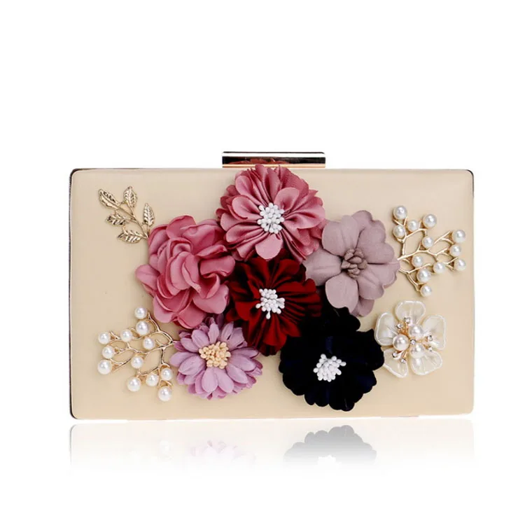 HWX Womens Flower Clutches Handbags Evening Bags Prom Party Wedding Cocktail Clutch Purses with Pearls Beaded,Gold,42012cm