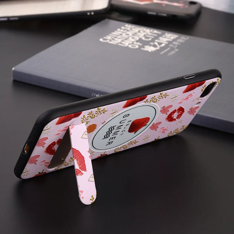 Cell phone cover For iPhone 8 / 8 Plus Simple fashion Painted embossed with bracket for girl