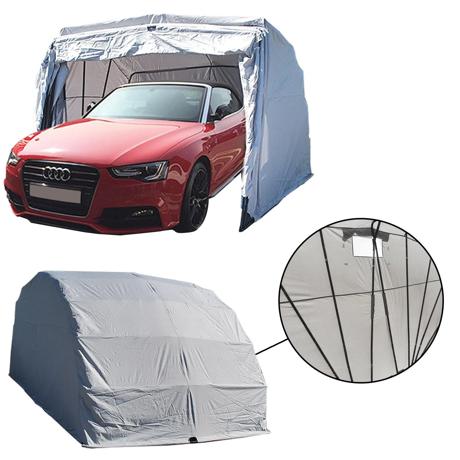 Waterproof Garage Folding Heated Fabric Auto Shelter Body Car Covers 600d Oxford With Pvc Coated