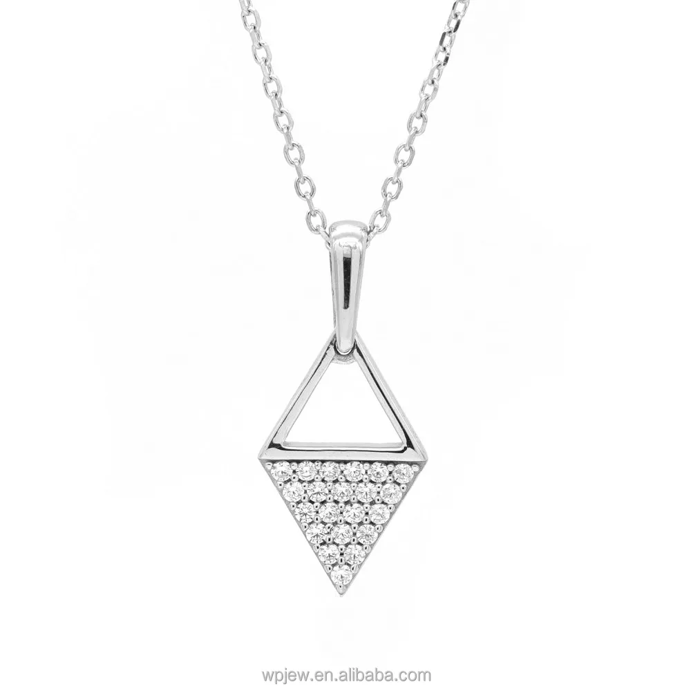 925 Sterling Silver silber schmuck Rhodium Plated Rhombus Crystal CZ Polished Fashion Pendant Necklace Jewelry for Women