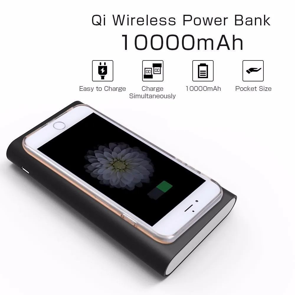 Factory Price Universal Led Flash Light 10000Mah QI Wireless Power Bank For Smart Phone - ANKUX.COM