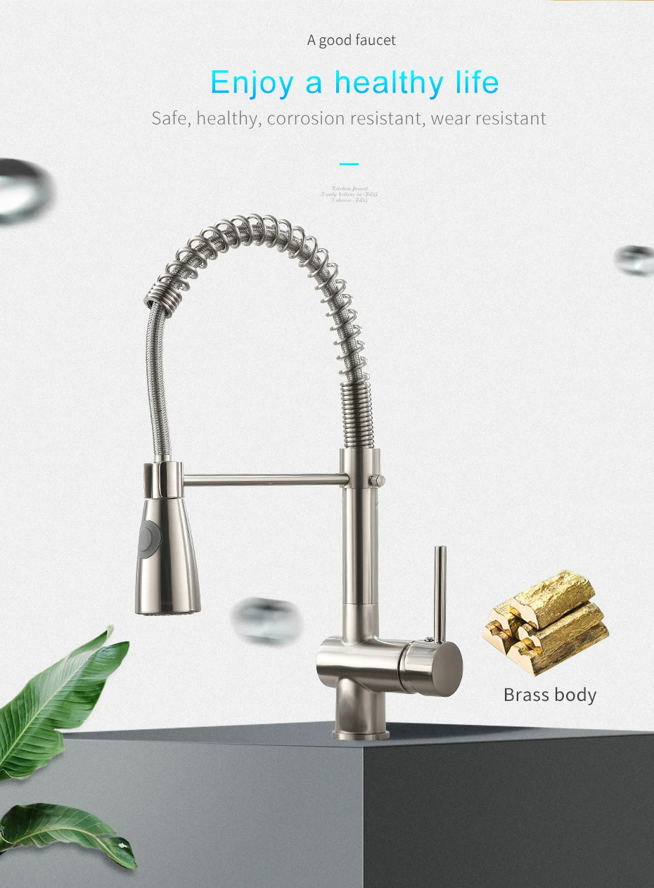 Brushed Finish Sus 304 Stainless Steel Flexible Hose Pull Out Kitchen