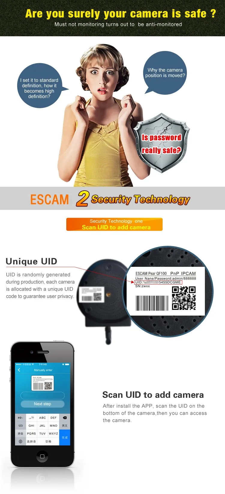 ESCAM QF100 Pearl 720P Mega Pixel P2P WIFI IR PT Network Camera