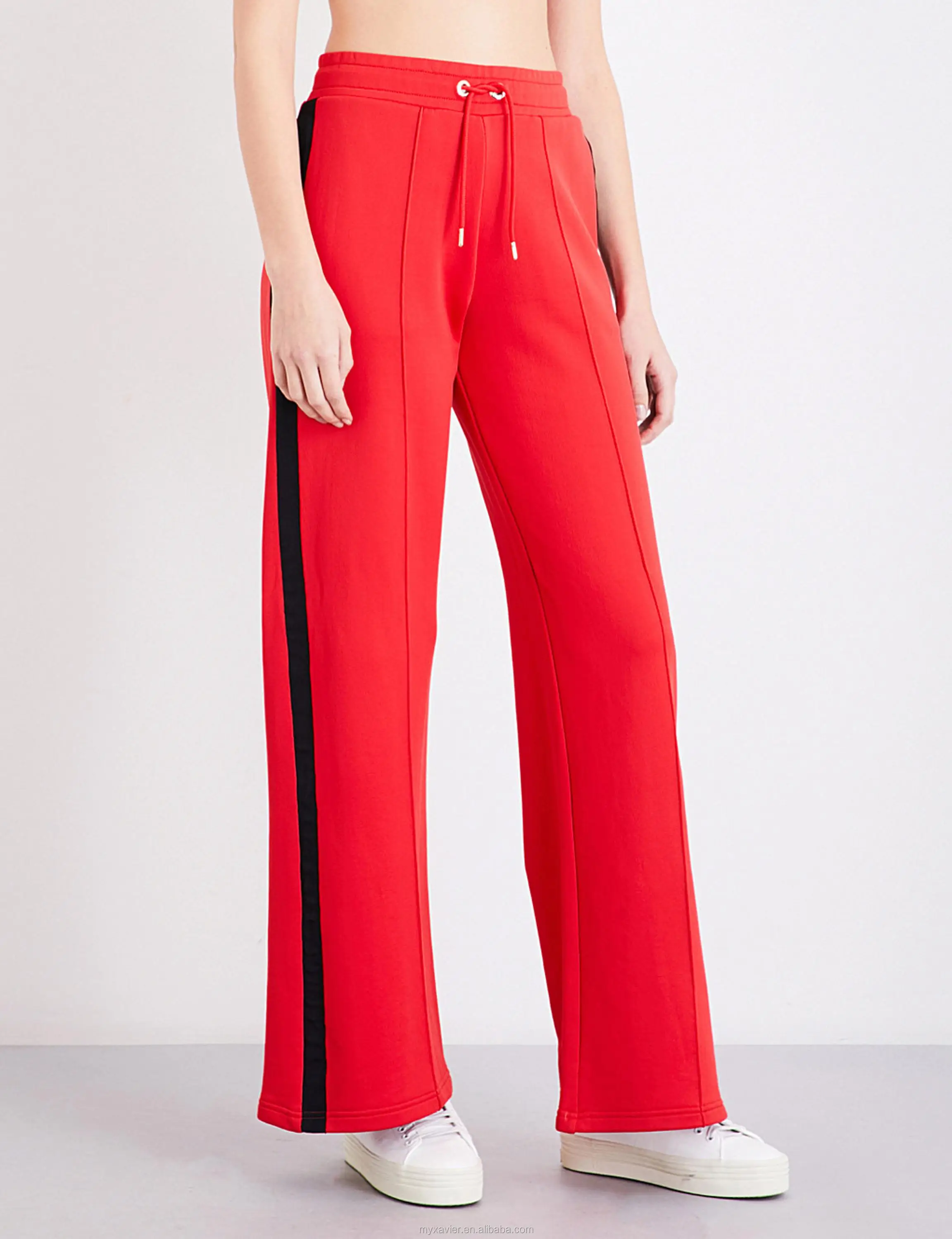 Red Flared High-rise Jersey Woman Jogging Pants Bottoms Design With A ...