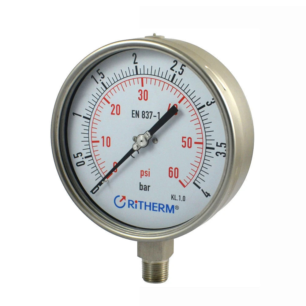 6inch Bottom Connection All Stainless Steel Glycerine Oil Filled Pressure Gauge For Industry