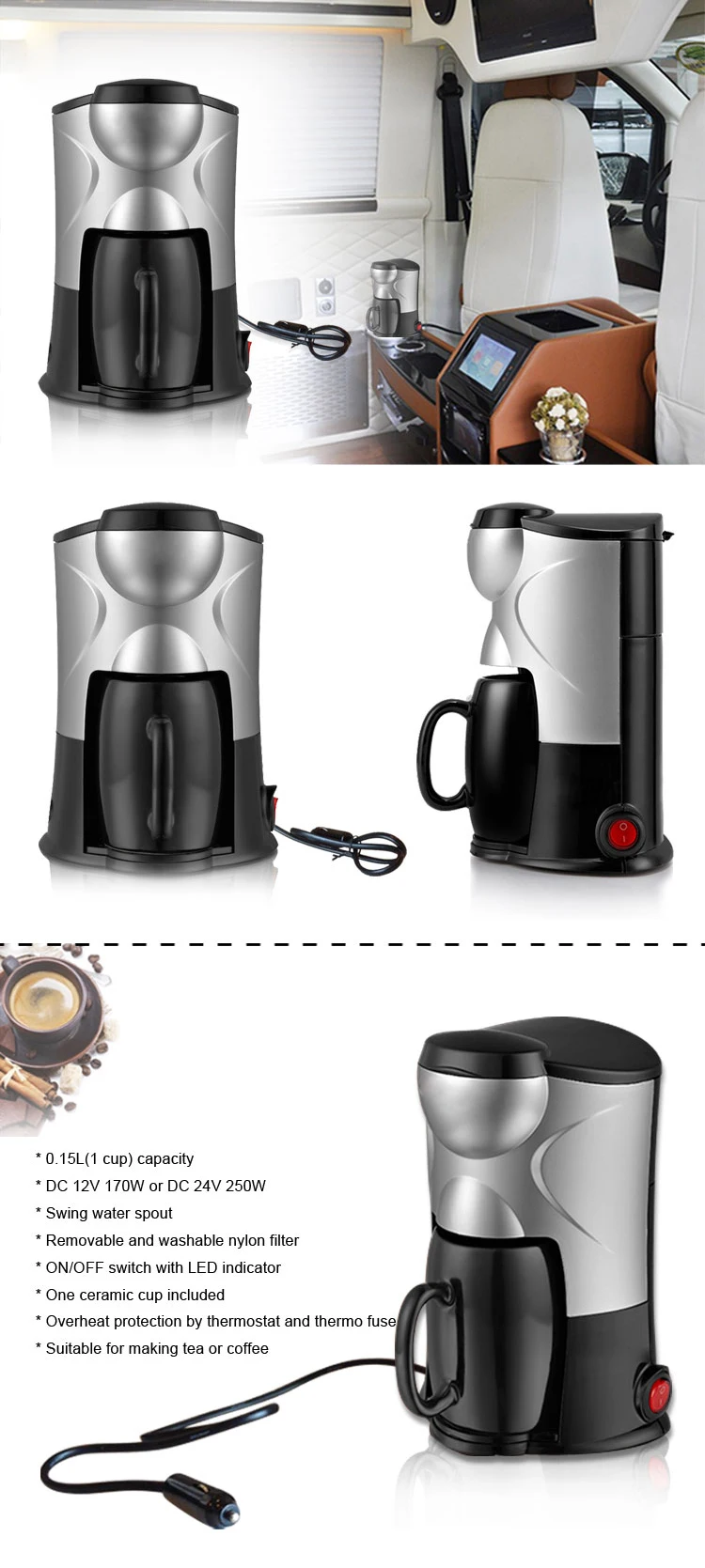 1 Cup Coffee Machine Maker In Portable 170/250w Car Camping Buy