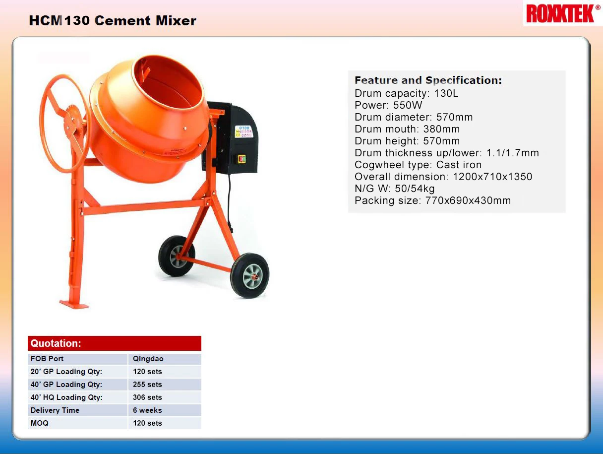 Cement Mixer 160l /concrete Mixer Ce Approved/model Hcm160/650w