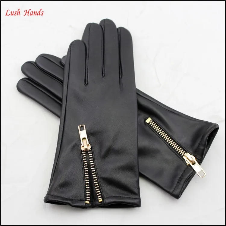 Fashion leather gloves with zipper for leather gloves importer