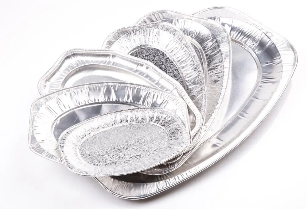 Heavy Duty Embossing 320ml Food Grade Disposable Container Aluminum Baking Turkey Trays Oval