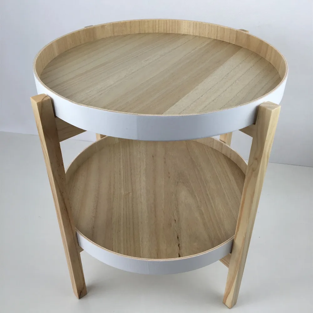 HY16021 Fabriek productie wit ronde houten benen moderne ontwerp hout kleine side end koffie lade tafel