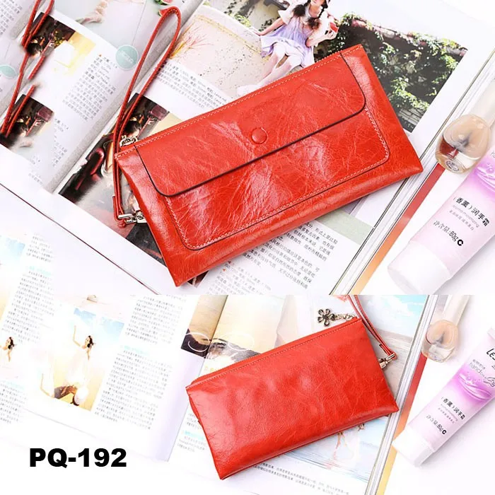 Оранжевый женский кожаный кошелек клатч кошелек Длинные Сумочка визитница крышка чековой книжки