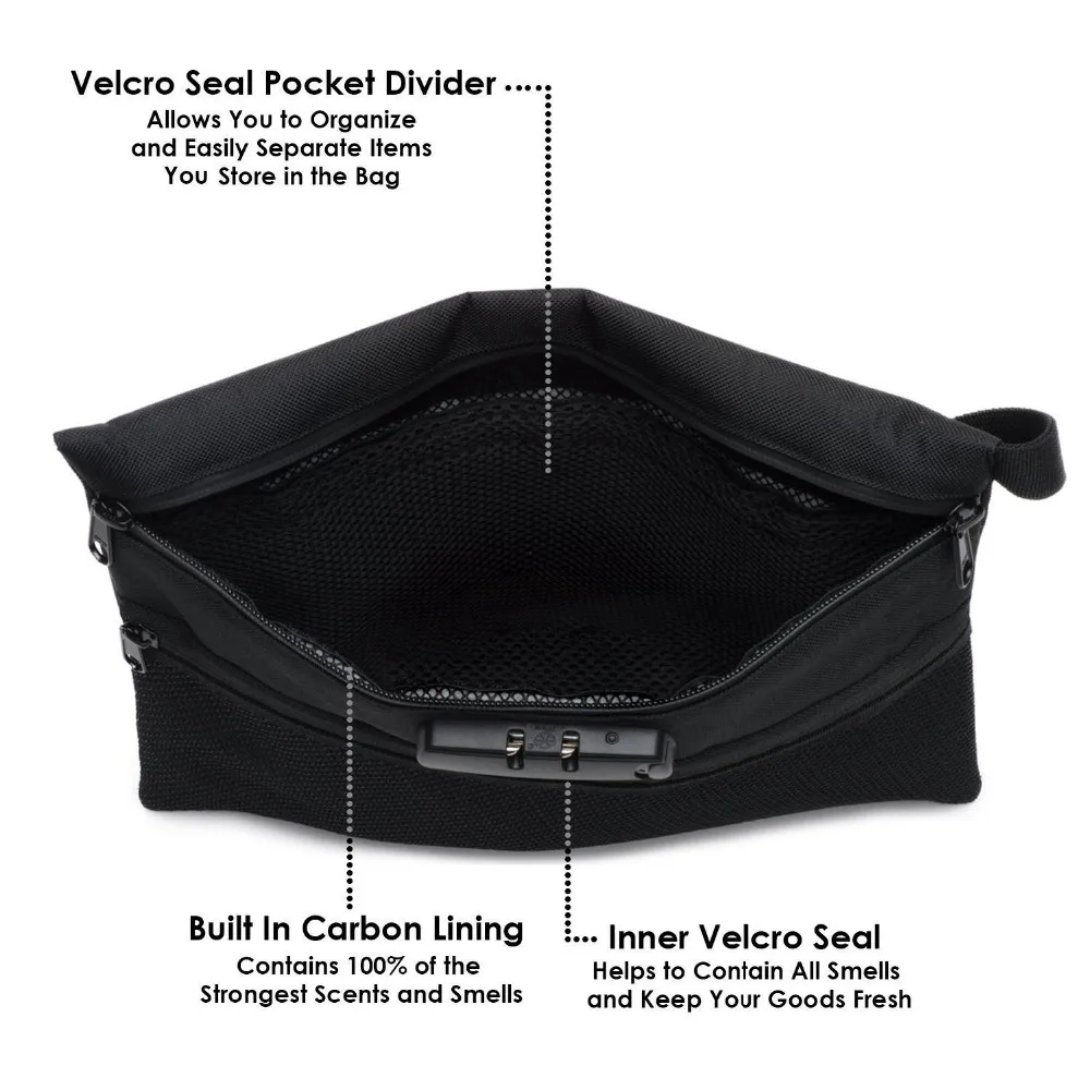 Smell Proof Bag With Builtin Combo Lock (12x10 Inches,Holds 3 Ounces