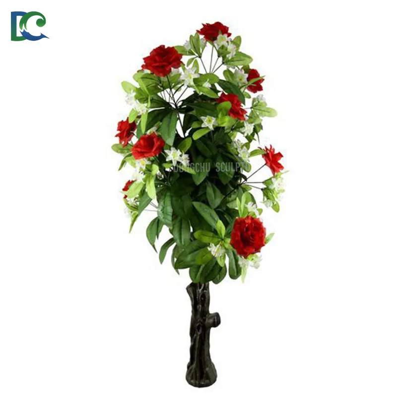 Home Decorative Plastic Potted Tree With Flowers Artificial Flower