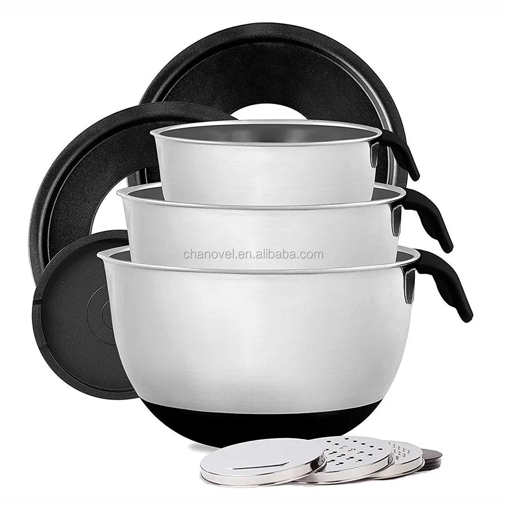 Stainless Steel Black Mixing Bowl Set With Lid And Grater Buy
