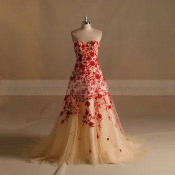 A Line Lace Red Gold Wedding Dress Pictures A Line Lace Red Gold Wedding Dress Pictures