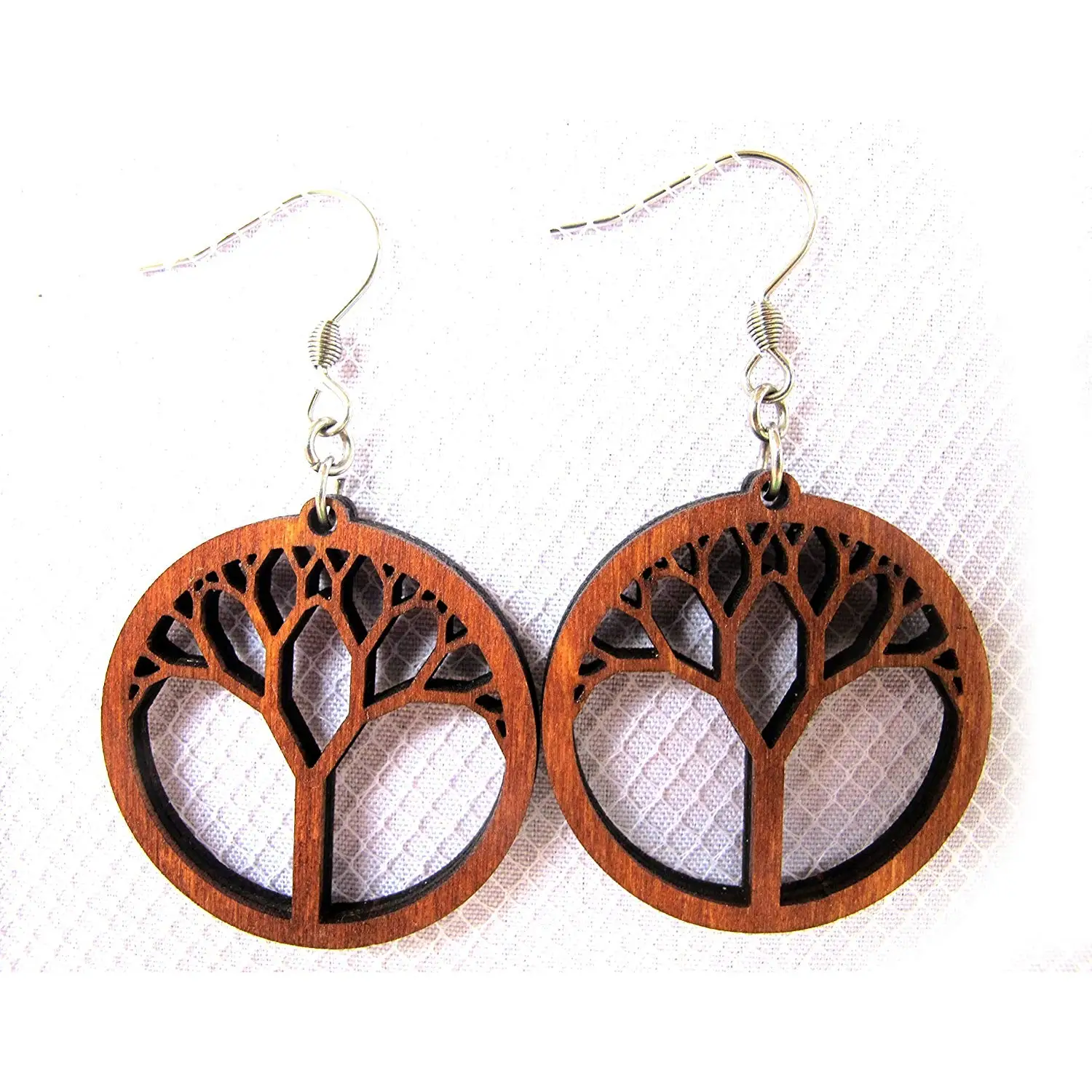 Wooden Earrings"Tree of Life", Laser Cut Hoop earrings with hypoallergenic ear wire, Yoga Spiritual jewelry
