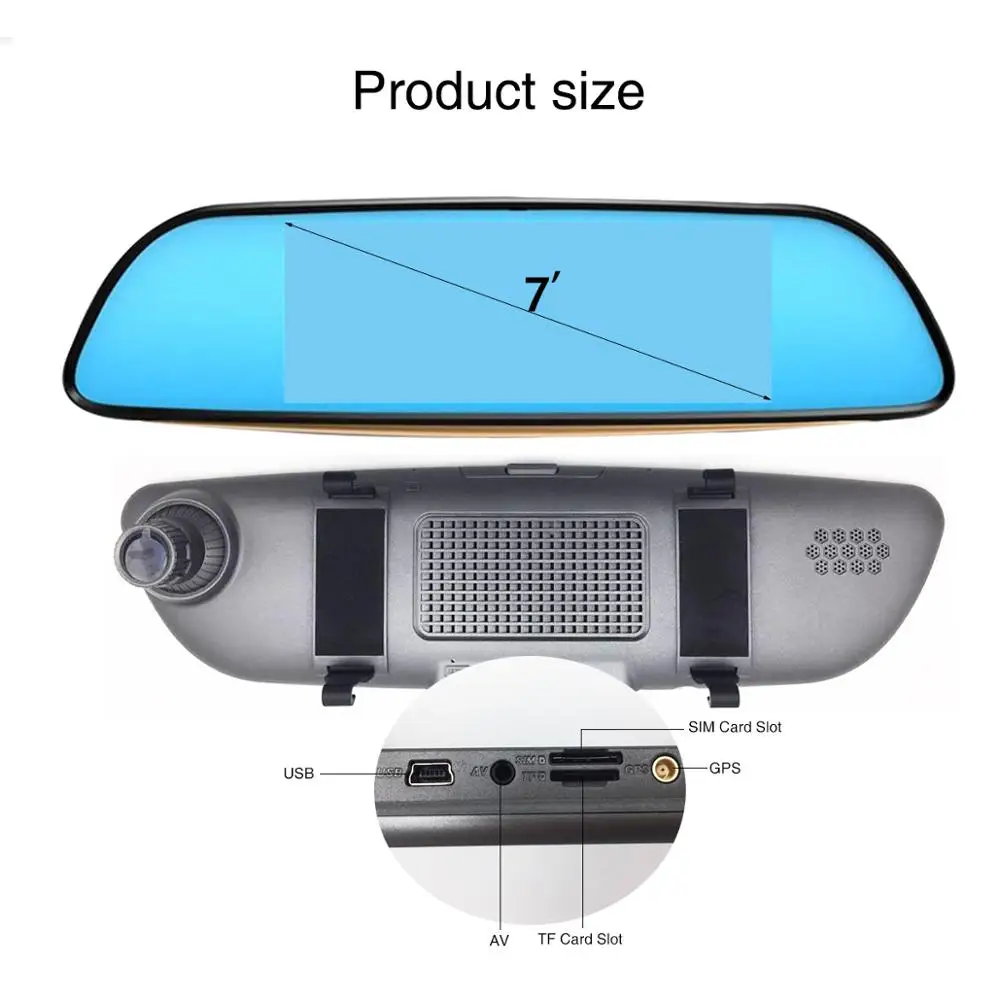 7 Inch Full Touch Screen Android 5.0 Car Dvr Mirror With Wifi 3g Gps