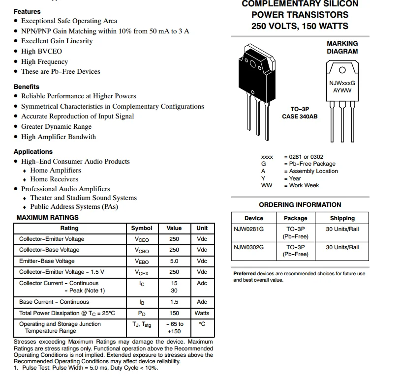 Njw0302g Complementary Npnpnp Power Bipolar Transistors Gtx Buy