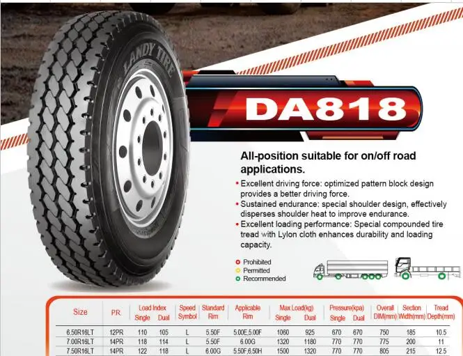 Land tire DA818 light truck tire 6.50R16 LT